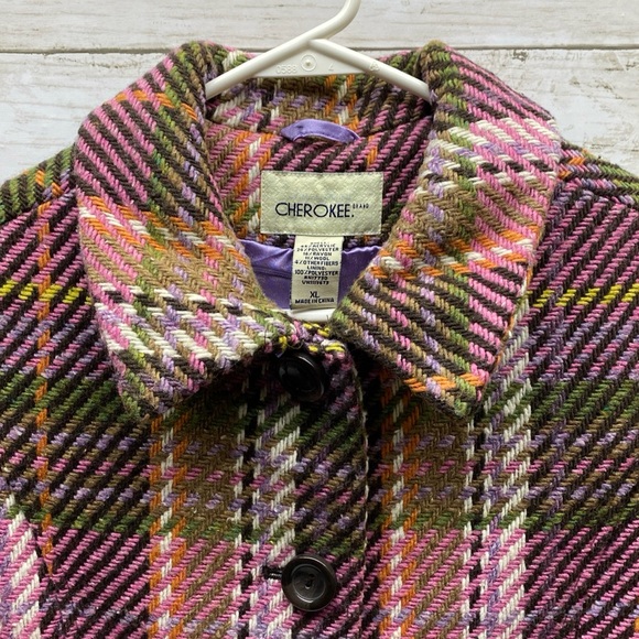 Cherokee Girls Kids Youth Multicolor Coat XL Wool Blend Buttons Pockets - Picture 2 of 16